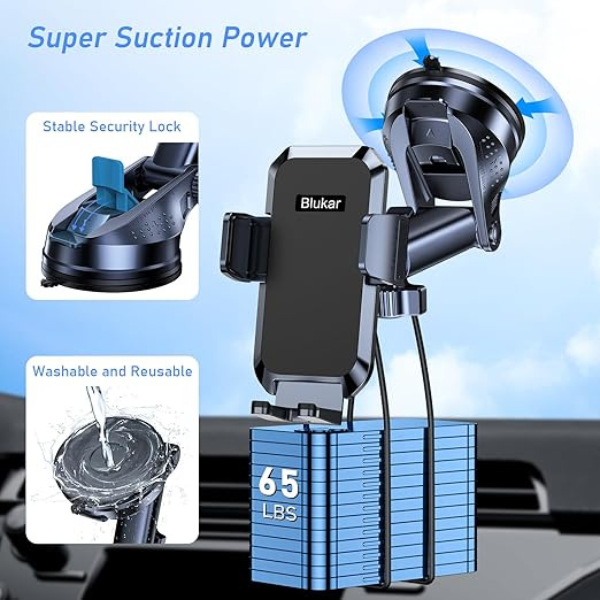 Car Phone Holder Mount, 360° Rotating Suction Cup Phone Cradle for Dashboard & Windshield