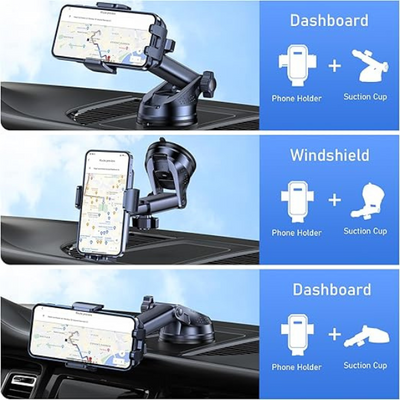 Car Phone Holder Mount, 360° Rotating Suction Cup Phone Cradle for Dashboard & Windshield