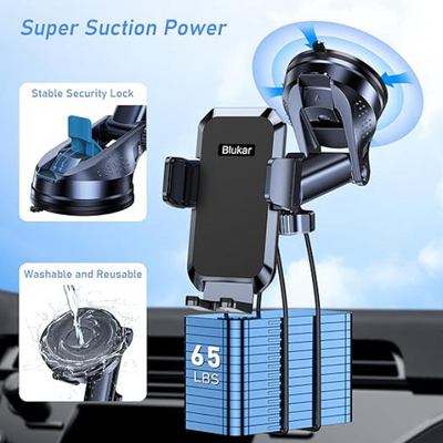 Car Phone Holder Mount, 360° Rotating Suction Cup Phone Cradle for Dashboard & Windshield