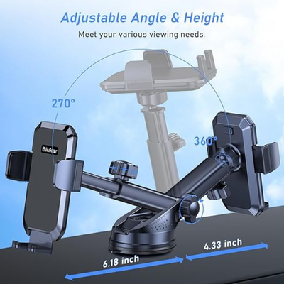 Car Phone Holder Mount, 360° Rotating Suction Cup Phone Cradle for Dashboard & Windshield