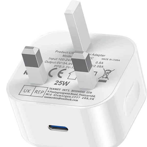 iPad USB C Charger Plug 25W Fast Charging UK Adapter for iPad Pro, Air, Mini & iPhone