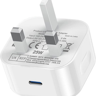 iPad USB C Charger Plug 25W Fast Charging UK Adapter for iPad Pro, Air, Mini & iPhone