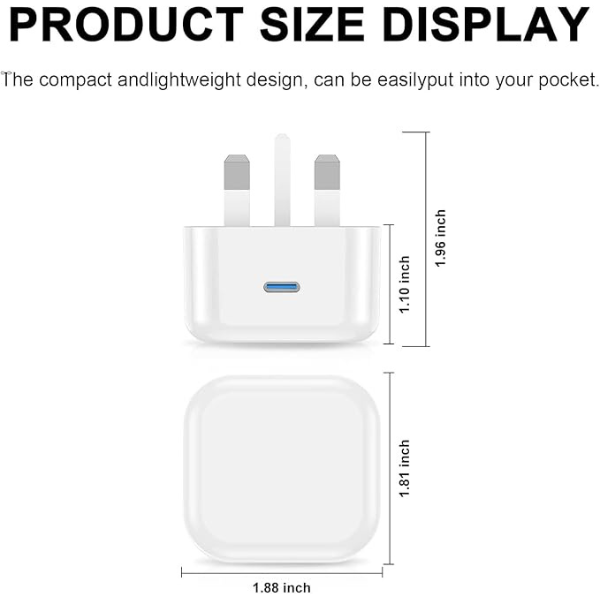 iPad USB C Charger Plug 25W Fast Charging UK Adapter for iPad Pro, Air, Mini & iPhone