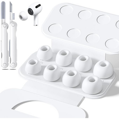 4 Pairs Replacement Ear Tips for AirPods Pro 1/2, Silicone Earbuds with Noise Reduction Hole, Cleaning Kit & Storage Box (XS/S/M/L) White