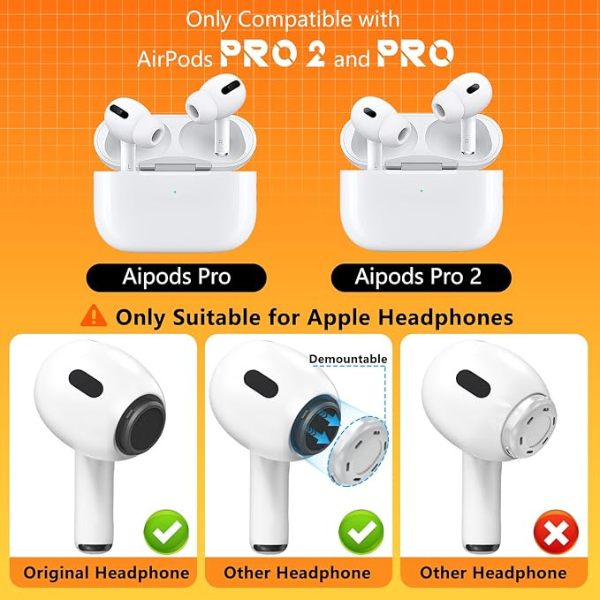 4 Pairs Replacement Ear Tips for AirPods Pro 1/2, Silicone Earbuds with Noise Reduction Hole, Cleaning Kit & Storage Box (XS/S/M/L) White
