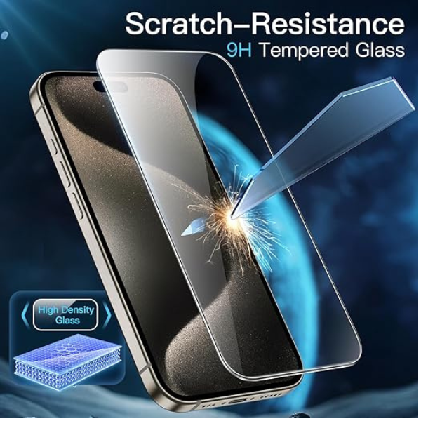 Screen Protector for iPhone 15 Pro Max 6.7-Inch, Tempered Glass Film 3-Pack, Case-Friendly, Easy Installation, HD Clear, Anti-Scratch