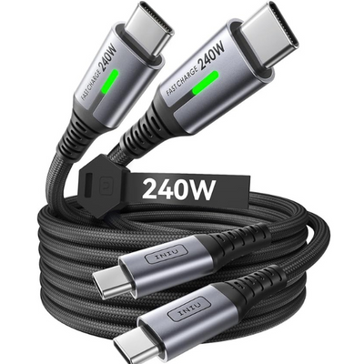 240W USB C to USB C Charger Cable [2-Pack 2m] PD Fast Charging for Laptop, Phone & Tablet