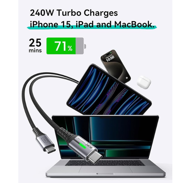 240W USB C to USB C Charger Cable [2-Pack 2m] PD Fast Charging for Laptop, Phone & Tablet