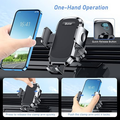 Car Phone Holder for Air Vent, 360° Rotation Mount with Hook Clip & One-Touch Release