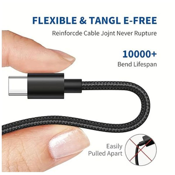 USB C Charger Cable 2m Fast Charging Braided USB A to USB C for Phone, Tablet & More