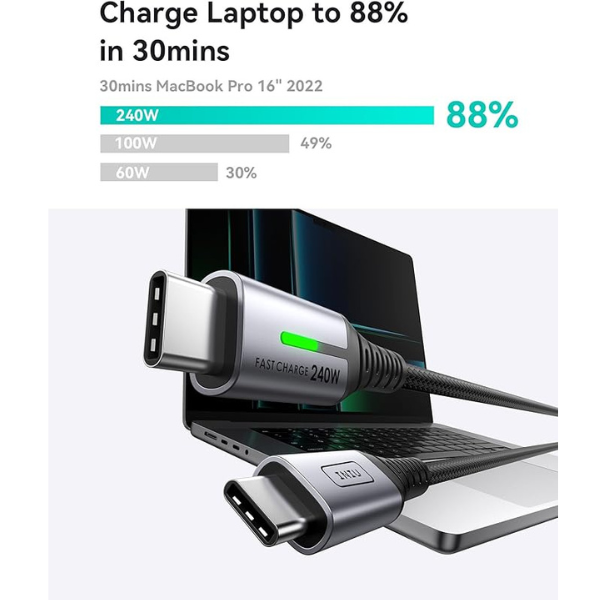 240W USB C to USB C Charger Cable [2-Pack 2m] PD Fast Charging for Laptop, Phone & Tablet