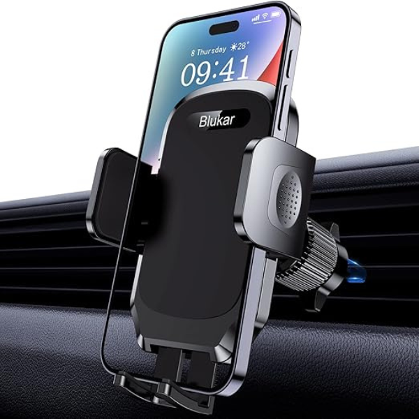 Car Phone Holder for Air Vent, 360° Rotation Mount with Hook Clip & One-Touch Release