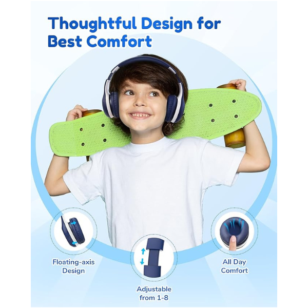 Kids Wireless Headphones Bluetooth 5.4 with Mic, 85/94dB Limit, 40H Playtime