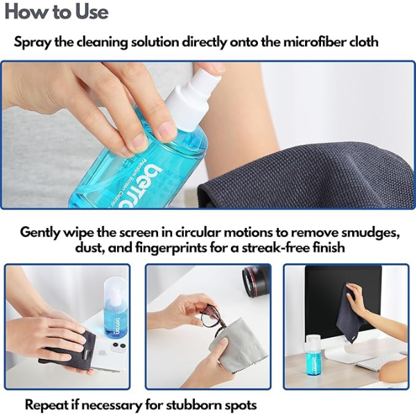 Screen Cleaner Kit with 200ml Spray, Microfiber Cloth & Brush for TV, Laptop & Phone