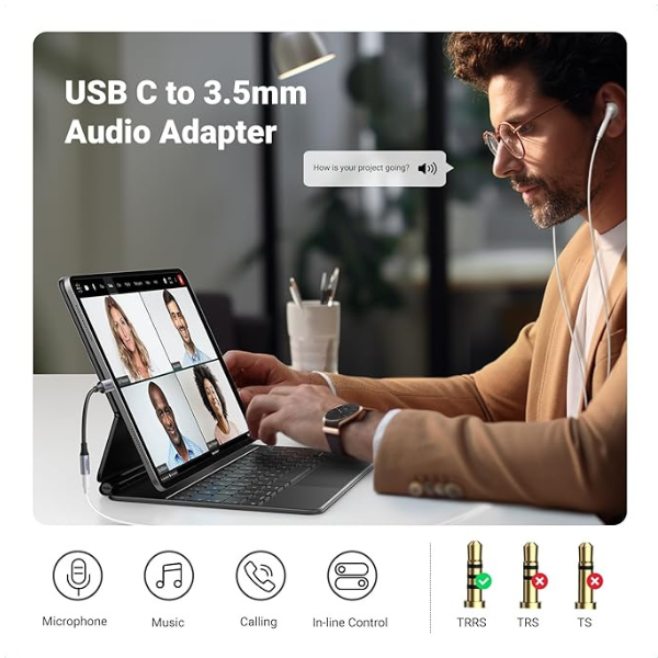 USB C to 3.5mm Headphone Jack Adapter Hi-Fi Stereo Audio Aux DAC for Phone, Tablet, Laptop