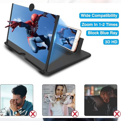 12" Foldable Phone Screen Magnifier HD Projector Stand for Movies, Gaming & Travel