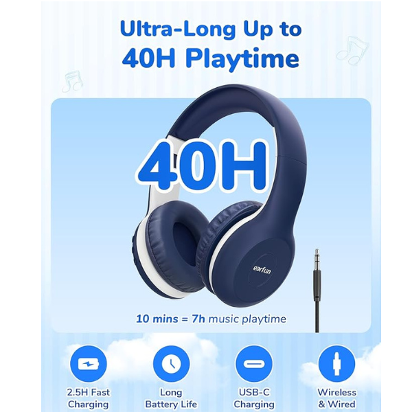 Kids Wireless Headphones Bluetooth 5.4 with Mic, 85/94dB Limit, 40H Playtime