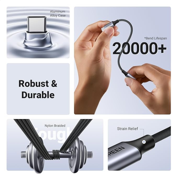 USB C to 3.5mm Headphone Jack Adapter Hi-Fi Stereo Audio Aux DAC for Phone, Tablet, Laptop