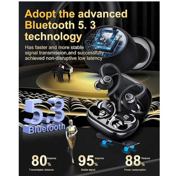 Wireless Earbuds Bluetooth 5.3 Headphones with ENC Mic, 40H Playtime, LED Display, IP7