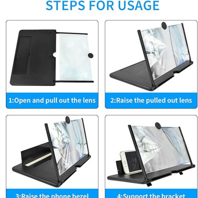 12" Foldable Phone Screen Magnifier HD Projector Stand for Movies, Gaming & Travel