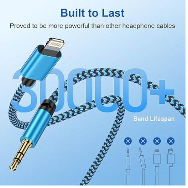 Aux Cable for iPhone to Car, Lightning to 3.5mm Jack Audio Cord for Car Stereo & Headphones