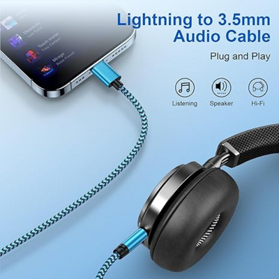 Aux Cable for iPhone to Car, Lightning to 3.5mm Jack Audio Cord for Car Stereo & Headphones