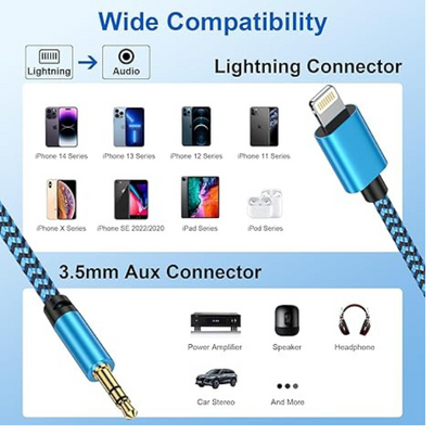 Aux Cable for iPhone to Car, Lightning to 3.5mm Jack Audio Cord for Car Stereo & Headphones