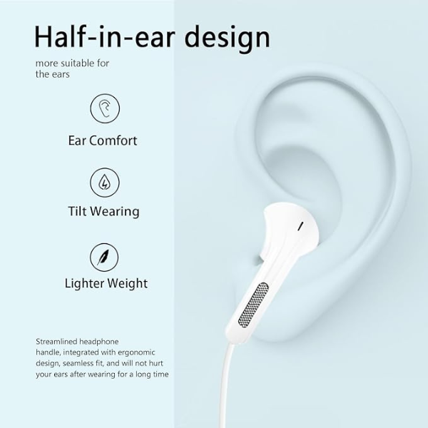 2 Pack USB C Headphones In Ear Wired Earbuds with Mic & Volume Control for iPhone Samsung