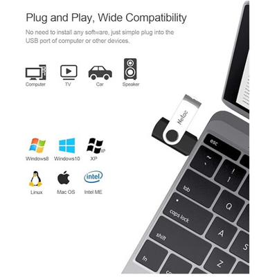 64GB USB 2.0 Flash Drive, Swivel Memory Stick with LED Light for Data Storage