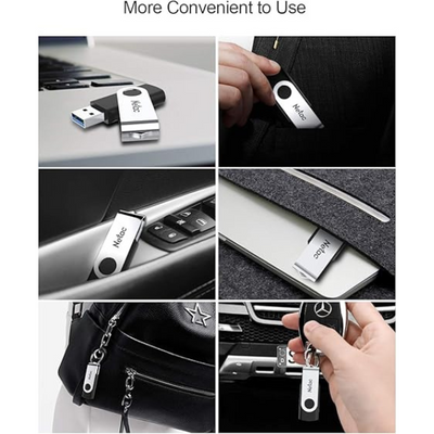 64GB USB 2.0 Flash Drive, Swivel Memory Stick with LED Light for Data Storage