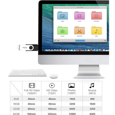 64GB USB 2.0 Flash Drive, Swivel Memory Stick with LED Light for Data Storage