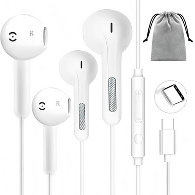 2 Pack USB C Headphones In Ear Wired Earbuds with Mic & Volume Control for iPhone Samsung