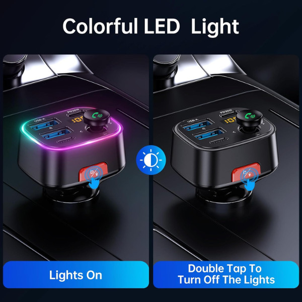 Bluetooth 5.4 FM Transmitter Car Adapter 48W Fast Charger with HiFi Bass & LED Display
