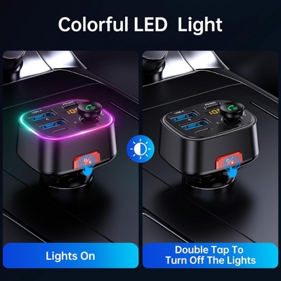 Bluetooth 5.4 FM Transmitter Car Adapter 48W Fast Charger with HiFi Bass & LED Display