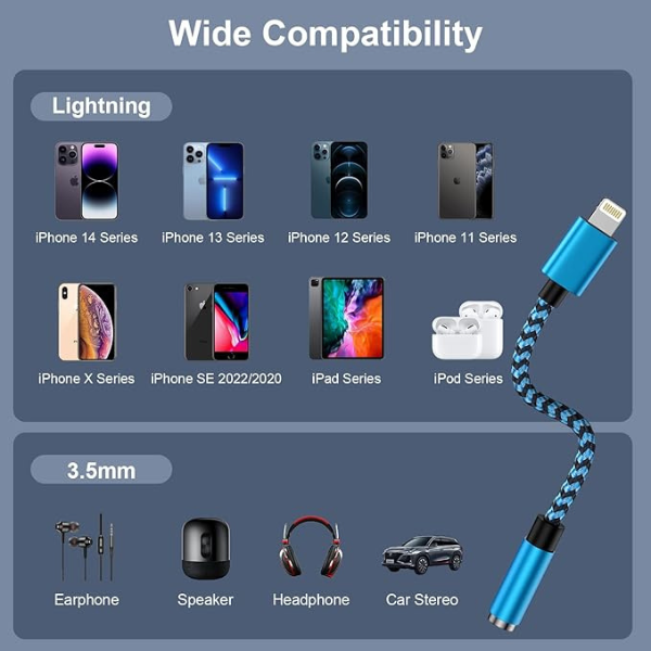 Lightning to 3.5mm Headphone Jack Adapter MFi Certified iPhone Aux Audio Dongle Cable