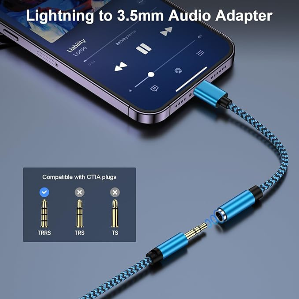Lightning to 3.5mm Headphone Jack Adapter MFi Certified iPhone Aux Audio Dongle Cable