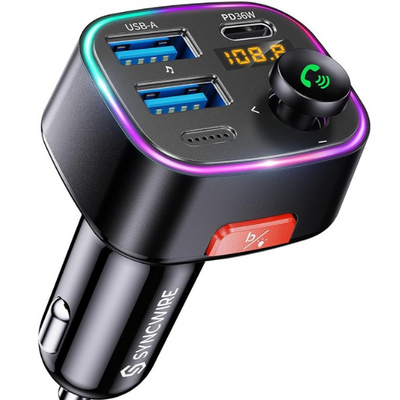Bluetooth 5.4 FM Transmitter Car Adapter 48W Fast Charger with HiFi Bass & LED Display