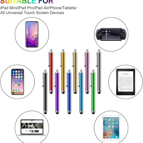 Stylus Pens for Touch Screens, 10 Pack Universal Capacitive Pens for iPad, Tablets & Phones