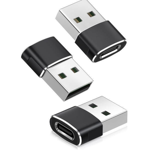 USB-A to USB-C Adapter 3 Pack, Type C Female to USB Male Converter for iPhone & Samsung