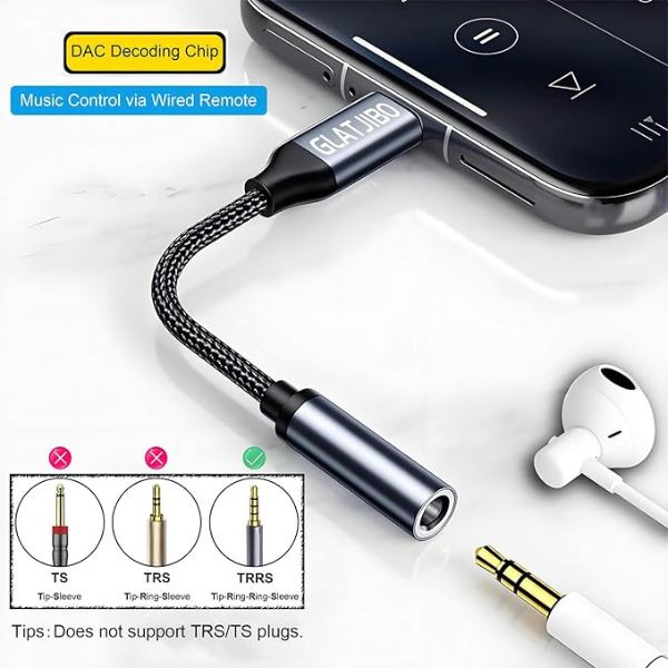 Lightning to 3.5mm Headphone Jack Adapter for iPhone, Aux Audio Dongle with Mic Support