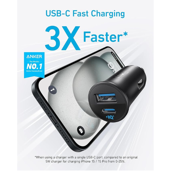 30W Dual USB C Car Charger, Fast Charging Adapter for iPhone, Samsung & More