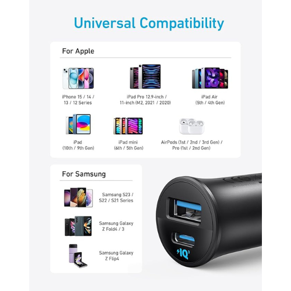 30W Dual USB C Car Charger, Fast Charging Adapter for iPhone, Samsung & More