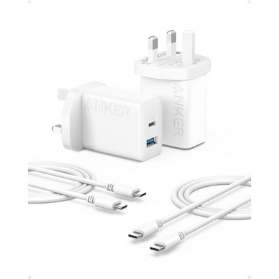 USB C Fast Charger Plug 20W Dual Port with 2-Pack 5ft USB-C Cables for iPhone & More