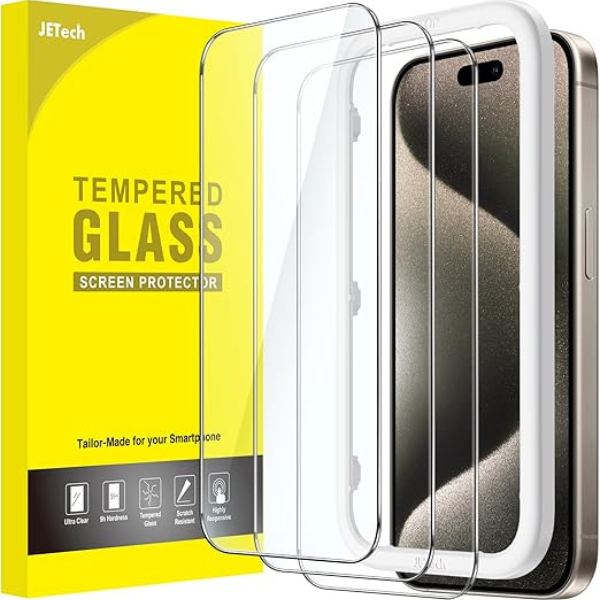 Screen Protector for iPhone 15 Pro Max 6.7-Inch, Tempered Glass Film 3-Pack, Case-Friendly, Easy Installation, HD Clear, Anti-Scratch