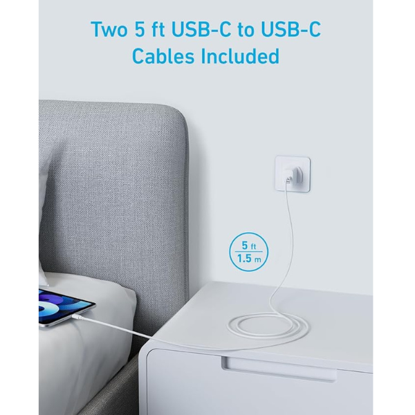 USB C Fast Charger Plug 20W Dual Port with 2-Pack 5ft USB-C Cables for iPhone & More