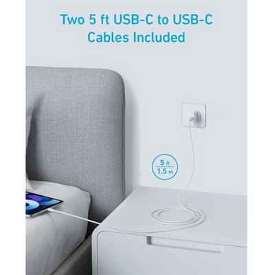 USB C Fast Charger Plug 20W Dual Port with 2-Pack 5ft USB-C Cables for iPhone & More