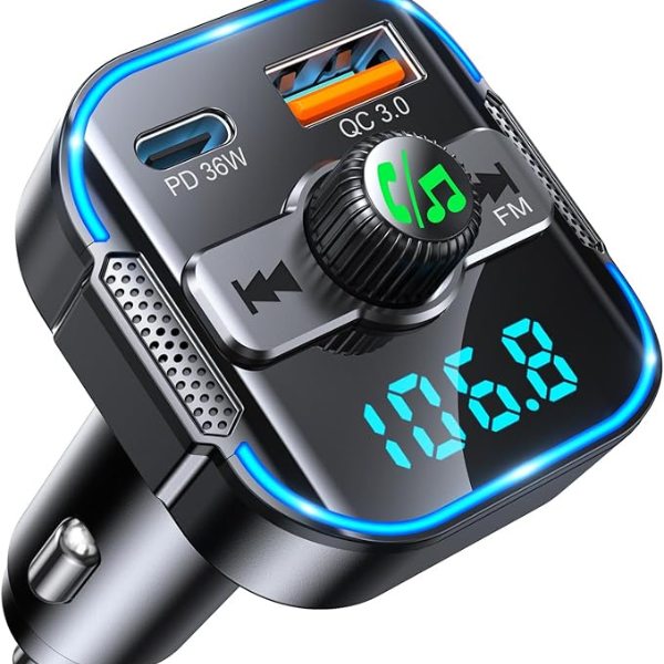 Newest Bluetooth 5.3 Car Adapter FM Transmitter with Dual Mics & 54W Fast Charger