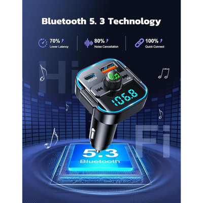 Newest Bluetooth 5.3 Car Adapter FM Transmitter with Dual Mics & 54W Fast Charger