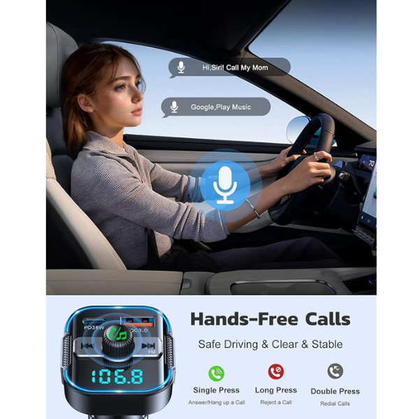 Newest Bluetooth 5.3 Car Adapter FM Transmitter with Dual Mics & 54W Fast Charger