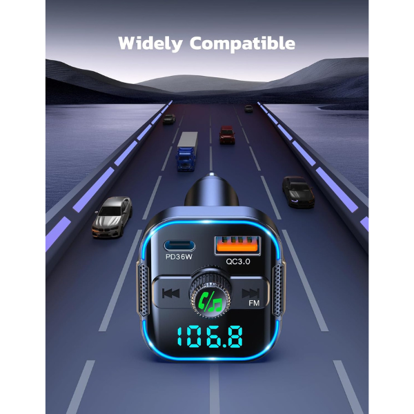 Newest Bluetooth 5.3 Car Adapter FM Transmitter with Dual Mics & 54W Fast Charger
